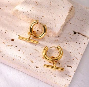 18K Gold Plated T Bar Earring