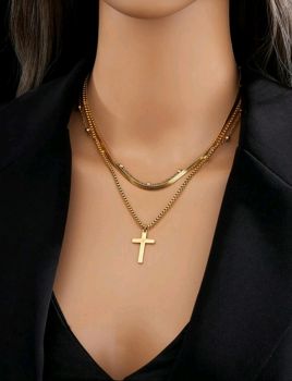 3 layer 18K Gold Plated Cross Necklace