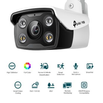TP-Link VIGI 3MP C330(2.8mm) Outdoor Full-Color Bullet Network Camera, 2.8mm Lens, Smart Detection, 3Y Warranty