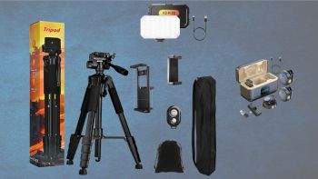 Professional 2.1M Tripod + LED Light + Q8 Microphone