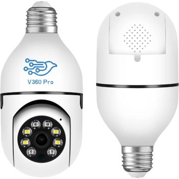 Wifi Security Ptz Camera Light Bulb Lamp + 64GB Memory Card