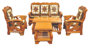 Steven 3+1+1 Wooden Sofa, Coffee Table & Cushions