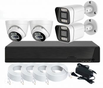 Camera POE NVR Kits 4 Channels Dual Light (IR & White)