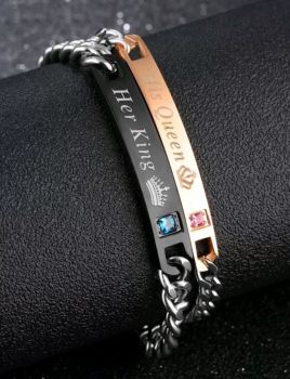2pcs Couple Crown & Letter Detail Rectangular Decor Bracelet