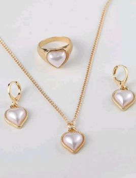 4pcs Faux Pearl Heart Decor Jewellery Set
