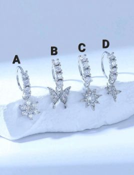 Silver Rhinestone Butterfly & Flower Nose Rings