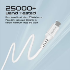 Promate USB-A to USB-C Data, Charge Flexible Cable, 1.2m, White