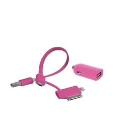 Laser 2.4A Car Charger, 3-in-1 Charging Cable Pink