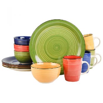 Gibson Home 12pcs Dinnerware Set Color Vibes - 4 Asst Colors