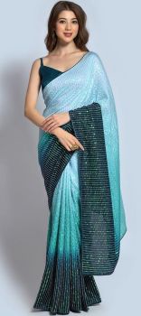 Blue color Saree in Georgette fabric with Sequence work