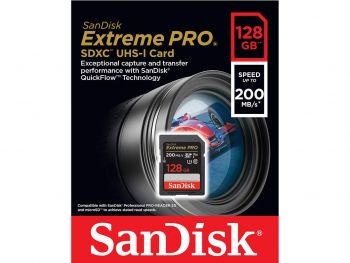 SanDisk 128GB Extreme Pro SDXC UHS-I/U3 V30 Class 10 Memory Card, Speed Up to 200MB/s (SDSDXXD-128G-GN4IN)