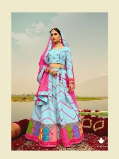 2003-Lehenga-Pink with Blue & Green -XXL