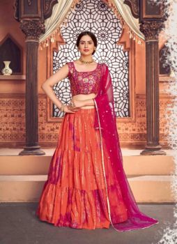 1735-Lehenga- Orange & Deep Pink