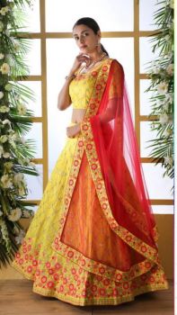 1202-Lehenga- Yellow With-Pink