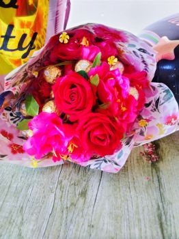 Ferrero Rocha with Artificial flower bouquet 