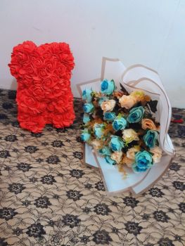 Artificial Flower Bouquet + Rose Teddy