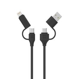Promate 4-in-1 60W Cable, USB-C, USB-A, Lightning Connector, Black