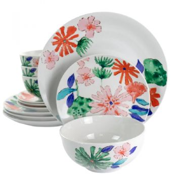 Gibson Home Dazzling Lily 12 Piece Dinner Ware Set - Decorated