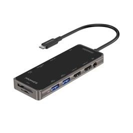Promate USB-C Hub, 100W, 4K HDMI, VGA, 1Gbps LAN, USB3.0, USB 2.0 Port