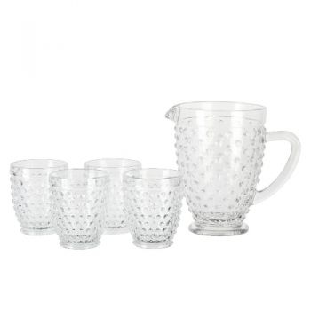 Martha Stewart - 5 Pc Hobnail Pitcher Set - Clear - Handmade