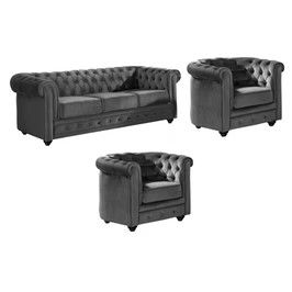 Mia 3+1+1 Fabric Sofa, Dark Grey