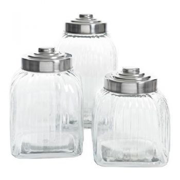 Gibson Home Cottage Chic 3 Piece Square Glass Canister Set