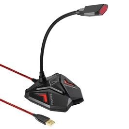 Promate Omnidirectional USB Gaming Mic, Flexible Gooseneck, Maroon