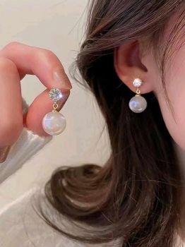 1 pair Rhinestone Decor Faux Pearl Drop Earrings