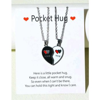 Couple Slogan Graphic Heart Pendant Necklace