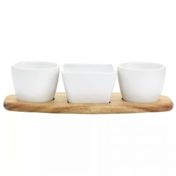 Gibson Home Gracious Dining 4 Piece Tidbit Dish With Acacia Wood Base