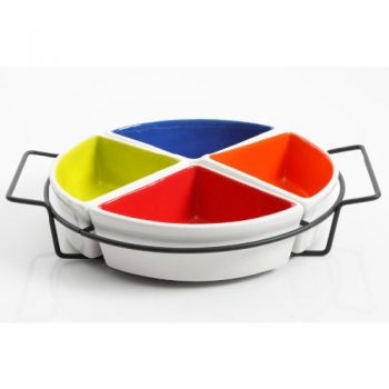 Gibson Home - Crenshaw 5 Piece 4 Section Tidbit Dish Set With Metal Stand - 4 X 16.5Cm