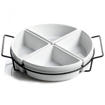 Gibson Elite - Gracious Dining 4 Section Tidbit Dish Set With Wire Rack - Fine Ceramic - 4 X 16.51cm