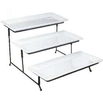 Gibson Elite - Gracious Dining 3 Tier Serving Set With Metal Stand - White - 30.48cm
