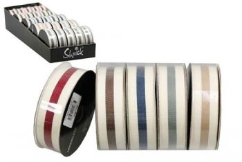 D - Shmick Pastel Striped Cotton Ribbon / 22mm x 2M (5 Assorted Colours in CDU)