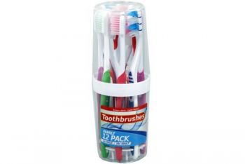 Toothbrush Family Pack With Cup / 20cm (Pack of 12: 10 x Adults & 2 x Kids)
