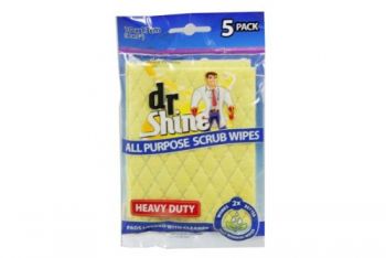 Dr. Shine Multi Purpose Scrub Wipes / 10 x 13cm (Pack of 5) Heavy Duty (Pads Come Loaded With Cleaner)