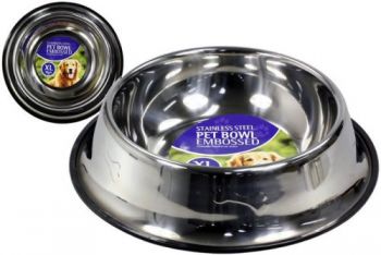 Embossed Paw Print Pet Bowl / 33 x 8cm (1.3Lt) (Extra Large) Stainless Steel