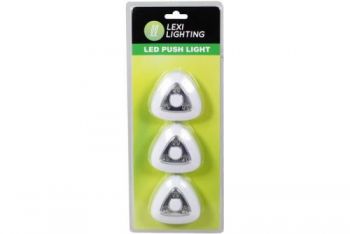 LED Push Night Light Set - Adhesive Back / Set of 3 (Requires 3xAAA Batteries)