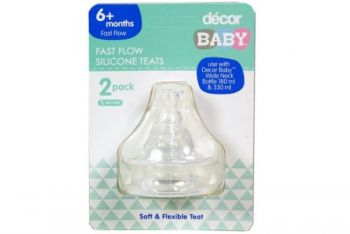 Decor Formula Cap Silicone Teats - Fast Flow / Pack of 2 (Use for 180ml & 330ml Bottle)