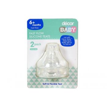 Decor Formula Cap Silicone Teats - Fast Flow / Pack of 2 (Use for 180ml & 330ml Bottle)