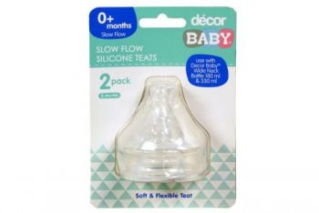 Decor Formula Cap Silicone Teats - Slow Flow / Pack of 2 (Use for 180ml & 330ml Bottle)
