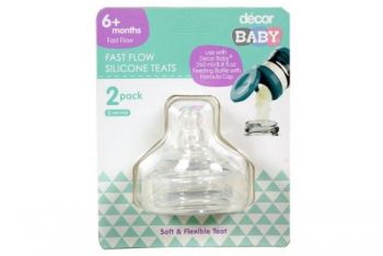Decor Formula Cap Silicone Teats - Fast Flow / Pack of 2 (Use for 260ml Bottle)