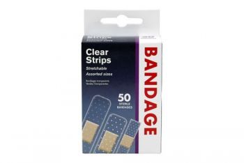 Bandages - Clear Strips / Pack of 50 (Assorted Sizes)
