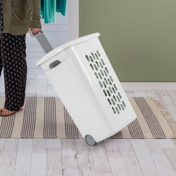 Wheeled Laundry Basket with Lid, Handle and Wheels