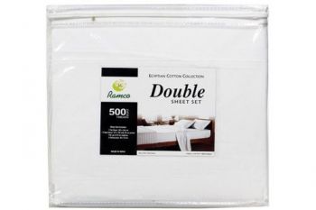 Double Bedsheet 4pc Set 500TC - Plain White / Includes 1xFitted Sheet(137x193+38cm) 1xFlat Sheet(205x244cm) 2xPillow Cases(50x76cm)