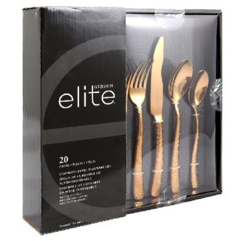 20pcs Stonehenge Flatware Set Rose Gold Hammered Handle