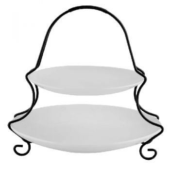Gibson Home 2-Tier Gracious Dining Serving Set With Wire Stand - White