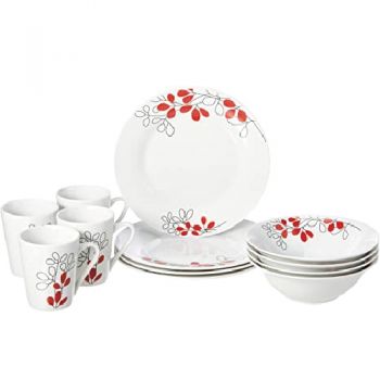 Gibson Home Scarlet Leaves 12 Piece Dining Set 4 X (26.6cm, 17.7cm &266ml)