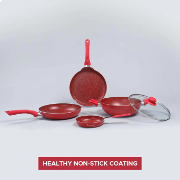 WONDERCHEF ROYAL VELVET NON-STICK 5PC COOKWARE SET- RED-63152059