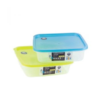 Square Plastic Container With Blue Lid 2.2 Litre